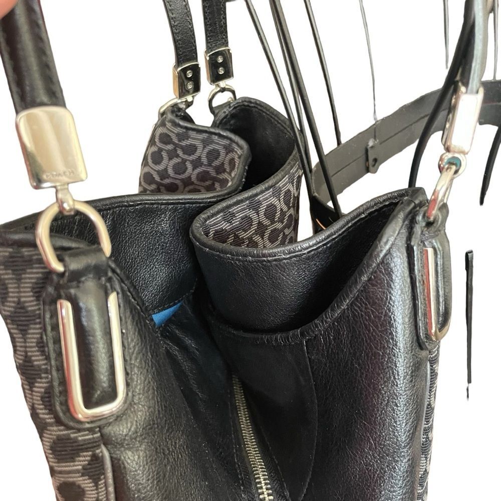 COACH Black Bag Madison 25637 Op Art Sateen Phoebe Shoulder Hobo Handbag Purse - Picture 4 of 13